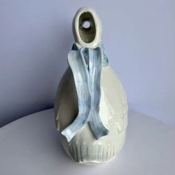 Fitz and Floyd White Goose Pitcher Blue Ribbon Handle Vintage Kitchenware - Picture 4 of 12